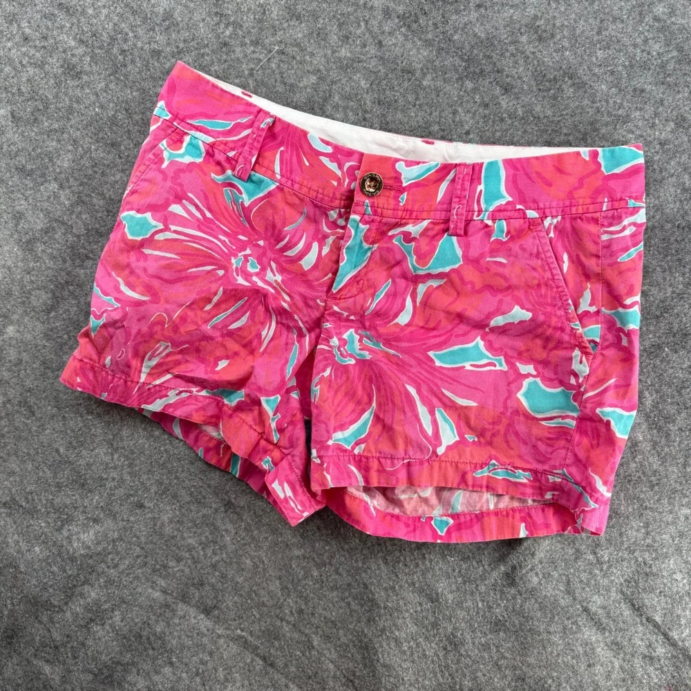 Lilly Pulitzer Callahan Short Womens 6 Pink Turquoise Floral Chino Summer Cotton